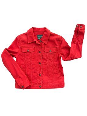 Lauren Jeans Co. Ralph Lauren Y2K Vintage Red Denim Trucker Jean Jacket Preppy-S